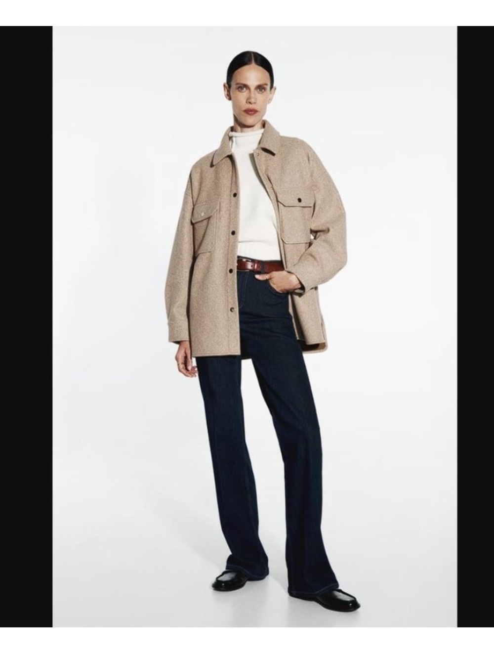 Zara Oversized Shacket Beige Small Fall